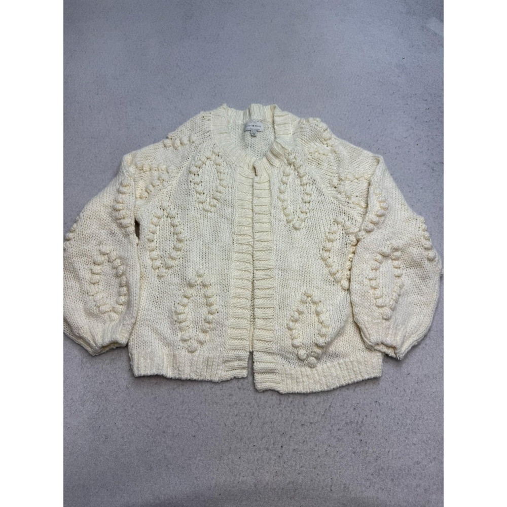 Lucky Brand Cardigan Sweater Women's XS Cream Bobble Chunky Knit Open Balloon